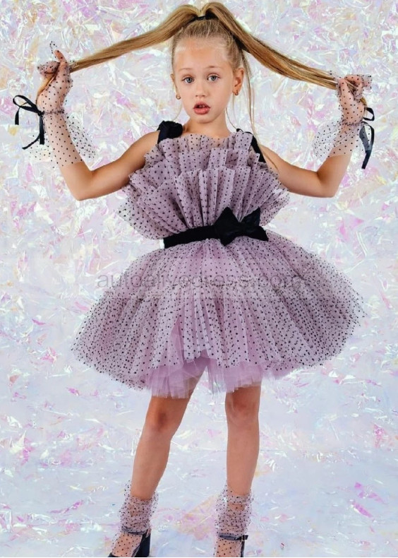 Tied Straps Polka Dot Tulle Sweet Flower Girl Dress